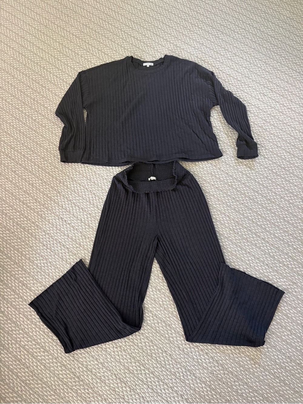 Z Supply Dawn smocked pant and Daydream ribbed long sleeve set in Black Sand